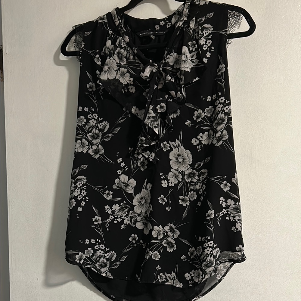 White House Black Market Floral Black and White Lace Blouse